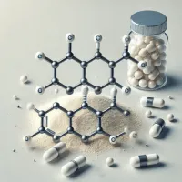 Microscopic view of Alpha Lipoic Acid (ALA) molecules, showing its antioxidant power for protecting nerve cells in Presgera.